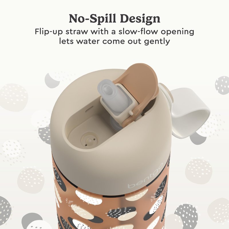 Bentgo Kids Water Bottle (Whimsy & Wonder Collection) - Leak-Proof Durable Tritan 15 oz. Cup for Kids/Toddlers 3+; Flip-Up Safe-Sip Straw for School, Sports, Daycare, Camp & More (Spots & Dots)