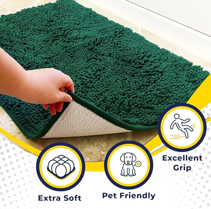 Muddy Mat® | Super Absorbent Door Mat Indoor, Microfiber Quick Dry Chenille Entryway Rug, Non-Slip Front Door Mat, Indoor Mats for Entryway, Machine Washable Pet Rug,Dark Green Runner 24"X60"