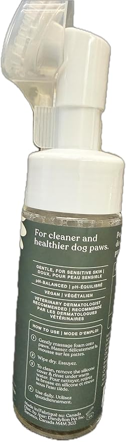Dandylion Clean Paws | No-Rinse Dog Paw Cleaner & Dog Paw Washer | Gentle, Fragrance-Free, pH Balanced Foaming Cleanser with Silicone Bristle Brush | Safe for All Dogs | 5 fl oz