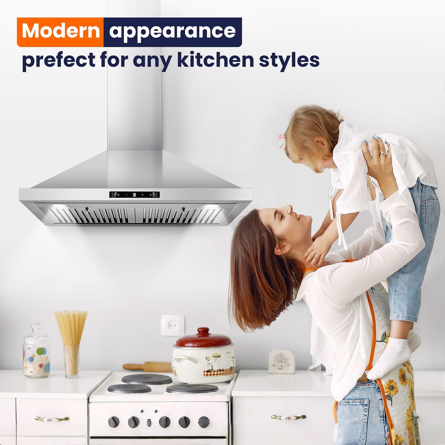 Wall Mount Range Hood 30 inch, 700 CFM Kitchen Hood Stainless Steel Stove Vent Hood with Gesture Sensing & Touch Control, Ducted/Ductless Convertible Duct, 3-Speed Fan, LED Lights, Baffle Filters