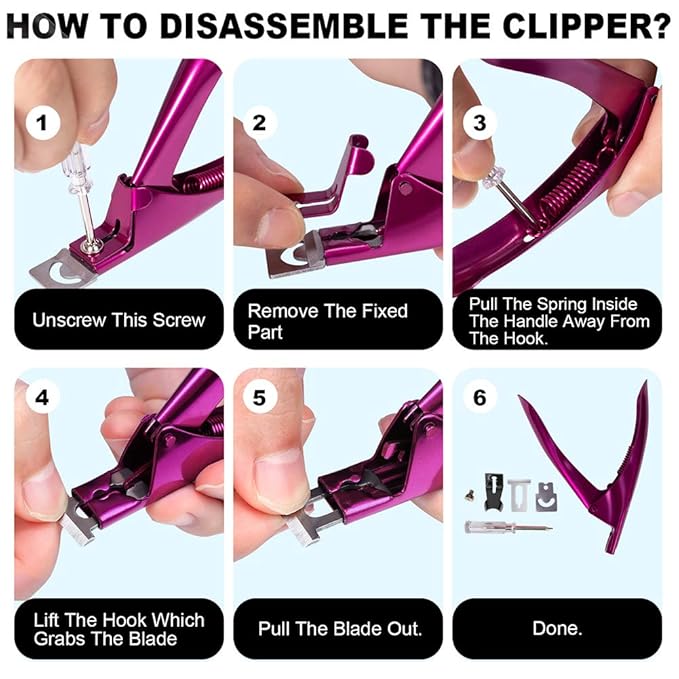 Elegant Violet Red Premium Adjustable Stainless Steel Artificial Acrylic Fake False Nail Tip Clipper Cutter Trimmer Manicure Pedicure Sharp Blade Clip Tool For Salon Home Nail Art Beauty Design DIY