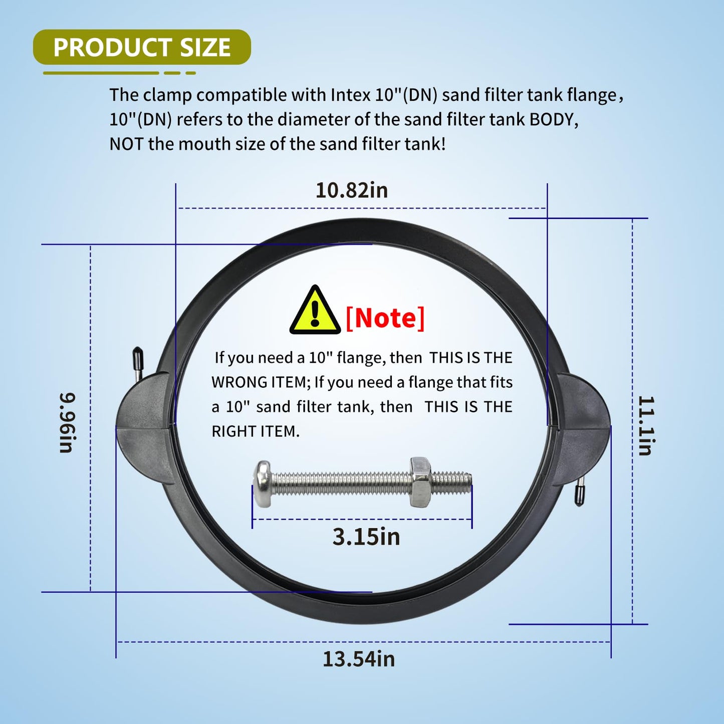11722 Sand Filter Clamp with Screw+O-Ring Compatible with Intex 10"(DN) Sand Filter Tank, Flange Clamp Compatible with Krystal Clear SF90110-1 SF90110-2 SX1500 Sand Filter Pump for Above Ground Pool
