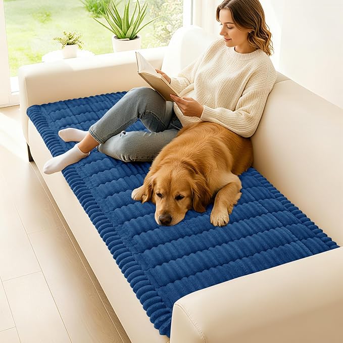 hyha Couch Covers for Dogs Washable, Non Slip Plush Dog Sofa Protectors, Fuzzy Pet Couch Covers for 3 Cushion Sofa Pet Friendly (Navy Blue, 27.6" x 59")