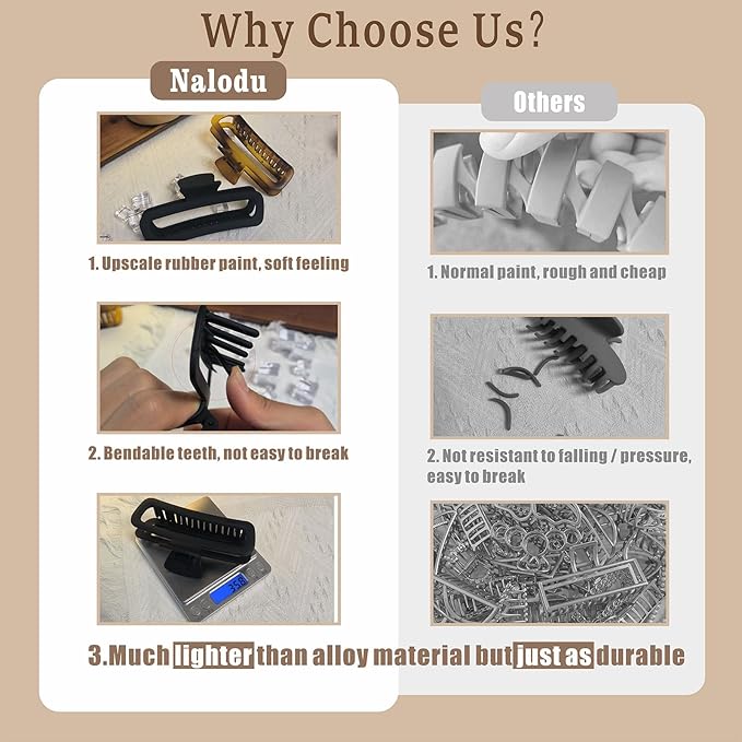 Hair Claw Clips 5 Inch Unbreakable Extra Large Square Rectangle Matte XL Claw Clip Clamp Neutral Colors for Thick Curly Long Hair Women - 2 Pack
