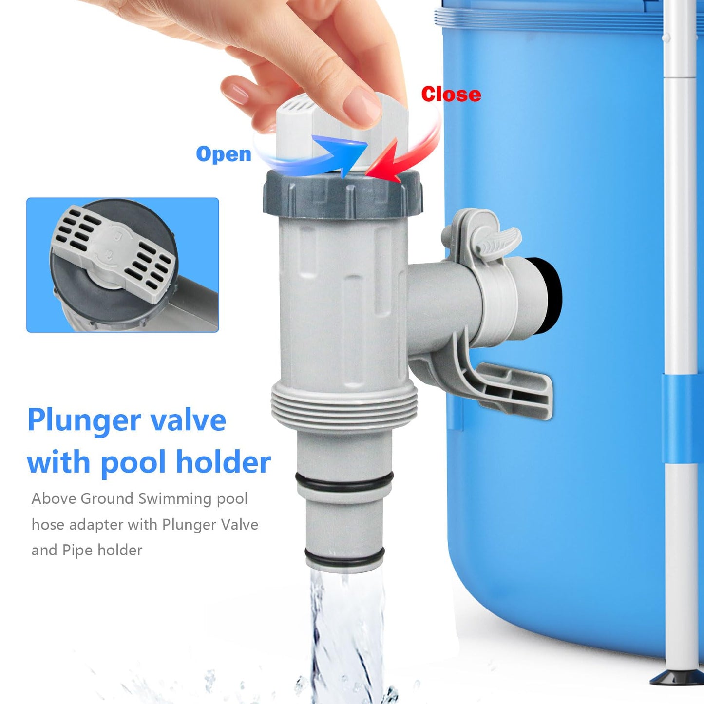Nefemo Pool Hose Adapter for Above Ground Swimming Pool, Pool Replacement Parts with Plunger Valve and Pool Pipe Holder Pool Pump Parts (2 pcs)