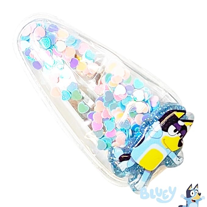 LUV HER Bluey Hair Accessories For Girls, 6pc Cute Hair Clips with Favorite Bluey Character Charms, Magical Confetti Hair Clips, Ages 3+