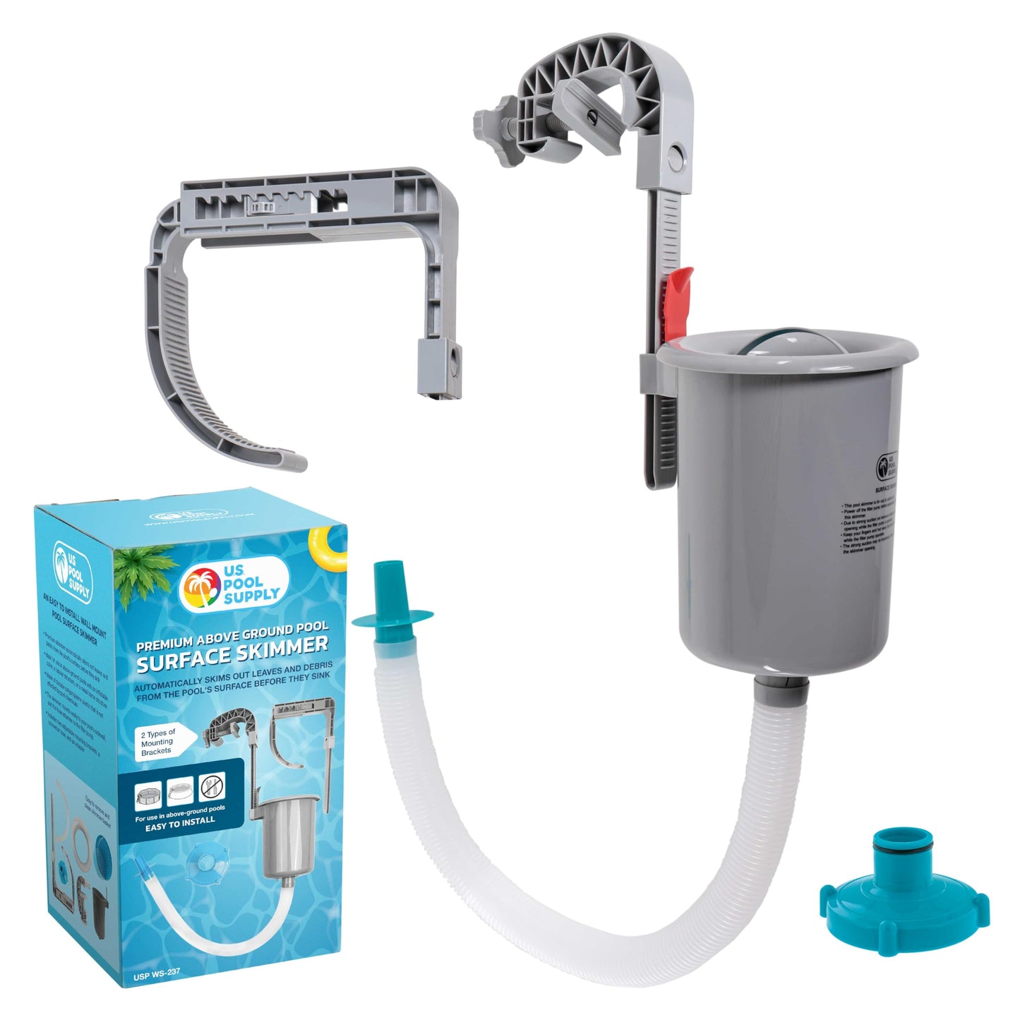 U.S. Pool Supply Pool Skimmer - Above Ground Pool Skimmer, Floating Pool Surface Skimmer, Pool Accessories - Clean Debris Basket, Wall Mount, Attaches to Inflatable Collars, Tubular and Metal Frames