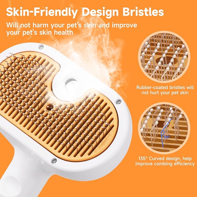 Pet Steam Brush for Dog & Cat – 3-in-1 Spray Hair Removal Comb for Shedding & Grooming, Softens Fur & Reduces Static – Water Brush for Long & Short Coats, Bath-Hating Pets, Includes Waterless Shampoo
