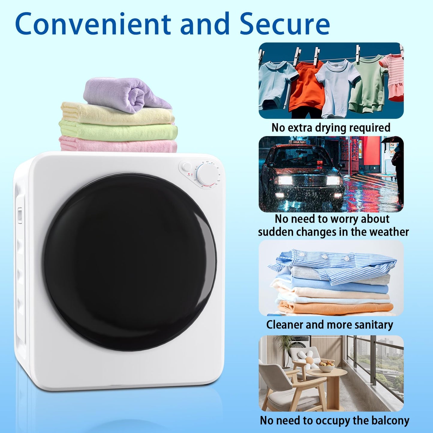 Stopsad 1.6 Cu.Ft Portable Clothes Dryer, 800W Fast Drying Front Load Laundry Dryer with 5 Mode, Mini Electric Clothing Dryer with Stainless Steel Tub, Compact Machine for Apartment, Home, Dorm