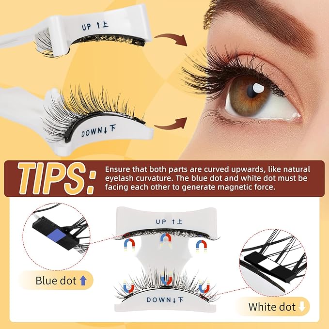 QUEWEL Magnetic Eyelashes 4 Pair Reusable Magnetic Eyelashes with Applicator No Glue Needed Eyelashes Natural Look Lash Clusters Kit Easy to Wear and Remove(4 Pairs-A14)