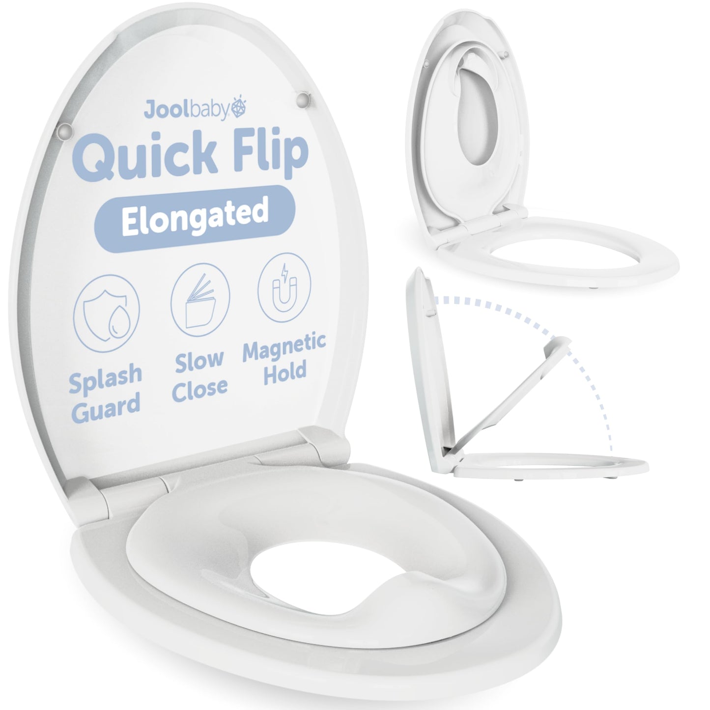 Quick Flip Toilet Seat with Built-in Potty & Splash Guard for Toddler Training, Slow Close - Jool Baby (Elongated)