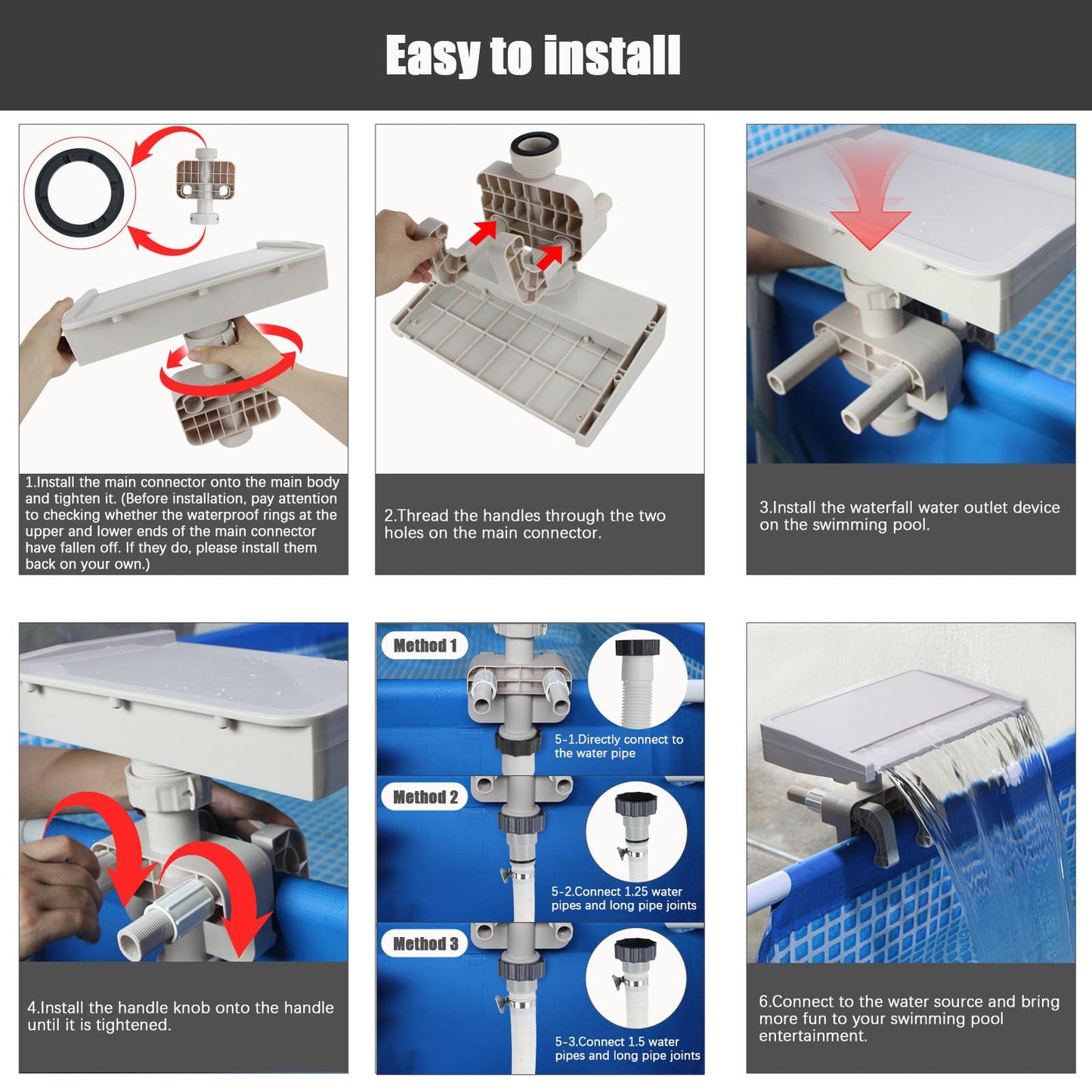 Pool Waterfall Creating Soothing White Noise Sound, Pool Waterfall with Relaxing Sound for Above Ground Pools, Peaceful and Soothing on Hot Days, Power by Filter Pump
