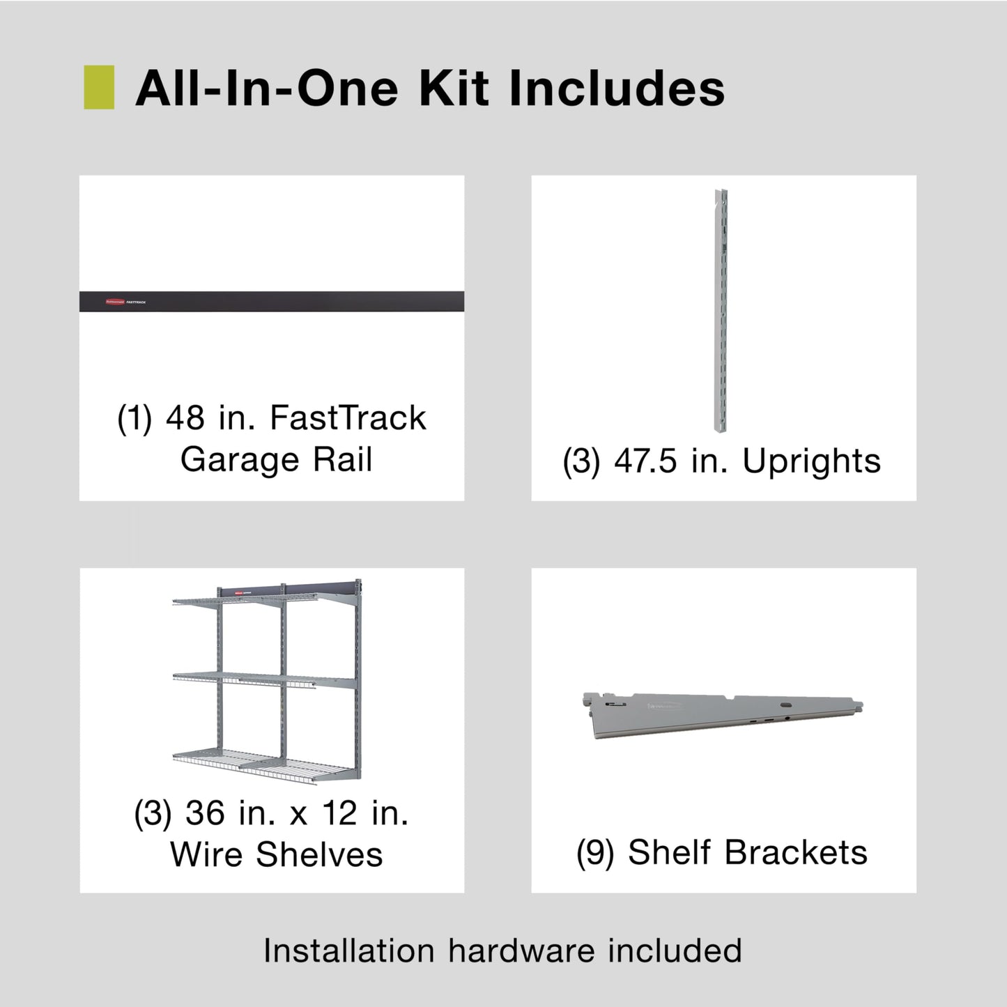 Rubbermaid Fasttrack Rail Storage 36"x12" 3-Shelf Kit, 350 lbs. Per Shelf, for Home/Garage/Shed/Workshop Organization