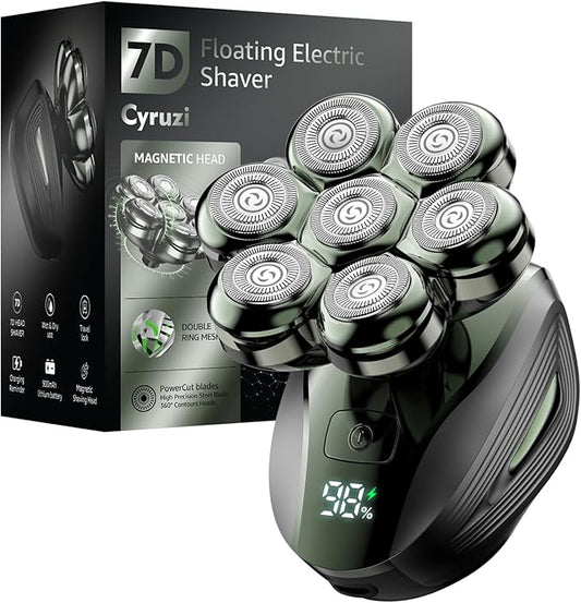 Cyruzi Head Shavers for Bald Men: 7D Floating Electric Razor with Magnetic Removable Head, IPX7 Waterproof Wet or Dry Shaver, LED Display & Type-C Fast Charging - Lime Green