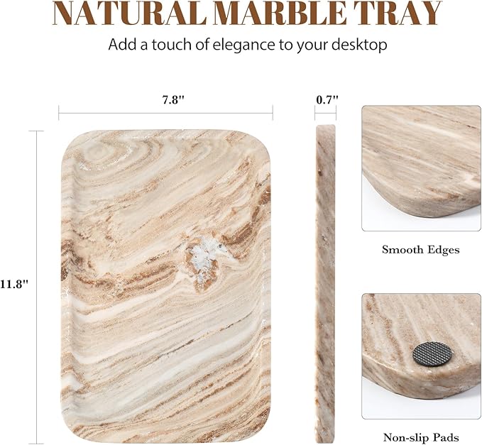 Koville Marble Tray, 12"x8" Natural Marble Vanity Tray for Countertop Bathroom Kitchen Dresser, Decorative Catchall Trays for Perfume Jewelry, Rectangular Stone Serving TrayÃ¯Â¼ÂPalissandroÃ¯Â¼Â