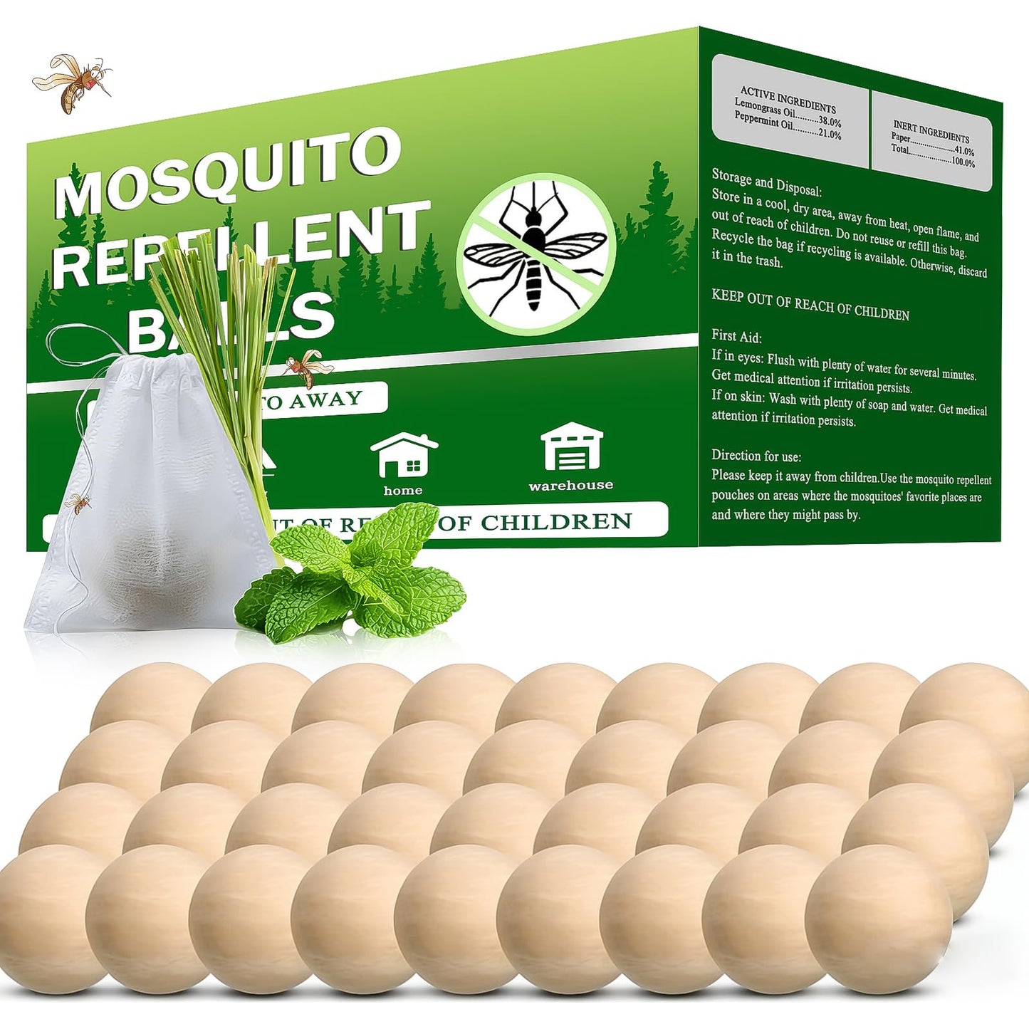Mosquito Repellent Outdoor Patio 36 Balls - Mosquito Repellant Indoor & Outdoor for Yard Home Patio Travel Camping, Keep Mosquitoes Away from Door Patio