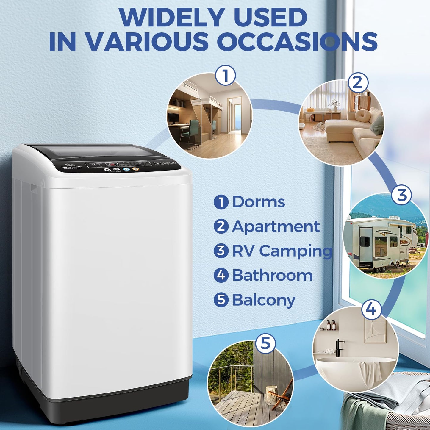 Nictemaw Portable Washing Machine, 20Lbs Capacity Full-Automatic Portable Washer, 2.8Cu.ft Washer and Dryer Combo with Drain Pump, LED Display, 10 Programs & 8 Water Levels, Slow-Close Glass Lid