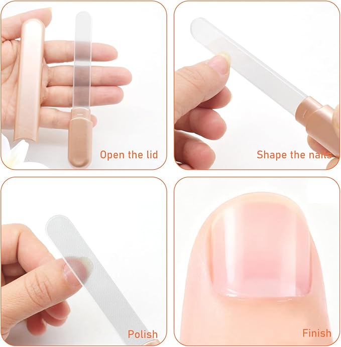 WOKOTO 2 Packs Glass Nail File with Case for Nail Shaping & Polishing, Rose Gold & Black Double Sided Transparent Crystal Diamond Fingernail Files Glass Nail Buffer for Natural and Acrylic Nails