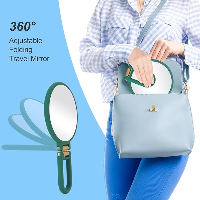 30x Magnifying Mirror, Travel Hand Mirrors with Handle - Double Side Handheld Mirror with 1X 30X Magnification & Adjustable Handle/Stand, Hand Held Foldable Travel Mirror for Makeup(Army Green)