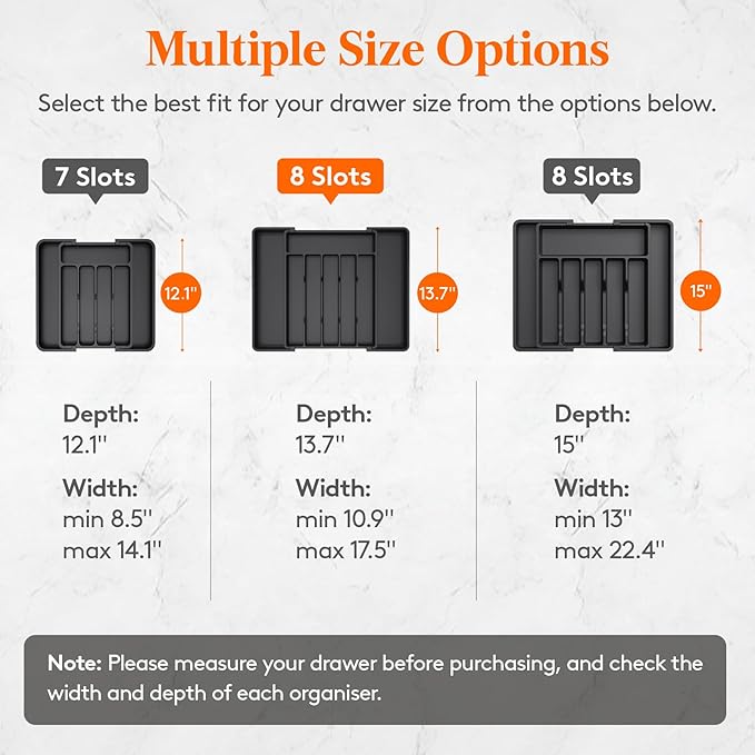 Lifewit Silverware Drawer Organizer, Expandable Utensil Tray for Kitchen, BPA Free Flatware and Cutlery Holder, Adjustable Plastic Storage for Spoons Forks Knives, 11-18 x 14", Black