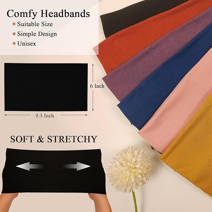 Sefiinh Wide Headbands For Women Stretch Headband Boho Head Bands Women's Hair Band Turban Workout Hairband Accessories 6 Pack