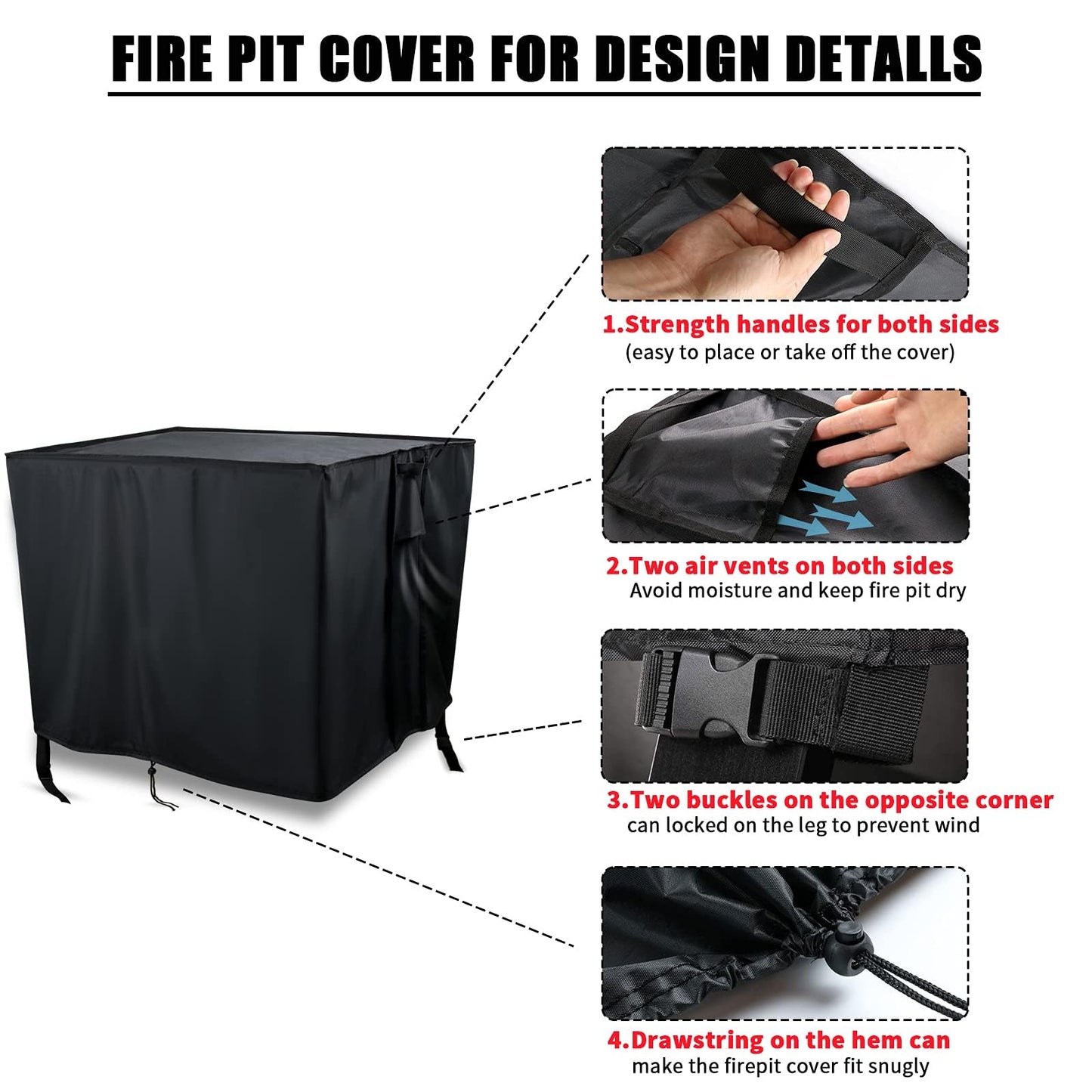 Youlvy Rectangular Fire Pit Cover 43 inch,Propane Gas Fire Pit Table Cover,Outdoor Waterproof Firepit Table Cover - 43 X 28 X 27 Inch