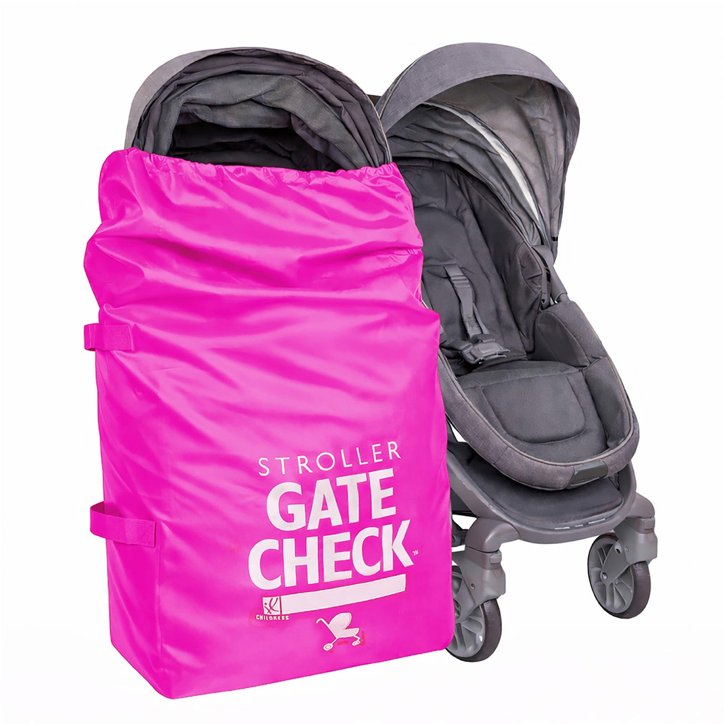 J.L. Childress Gate Check Bag for Single & Some Double Strollers - Travel Bag for Airplane, Fits Most Standard Baby Strollers, Airport Accessories Gate Check, Flying Essentials - Neon Pink