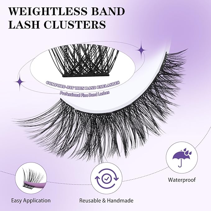 B&Q Wispy Lash Clusters Full B02,Eyelash Clusters 156PCS Comfortable band Cluster Eyelash Extensions,8-18mm Volume Individual Lashes Lightweight D Curl Lash Clusters Soft Eyelashes Natural Look(B02)