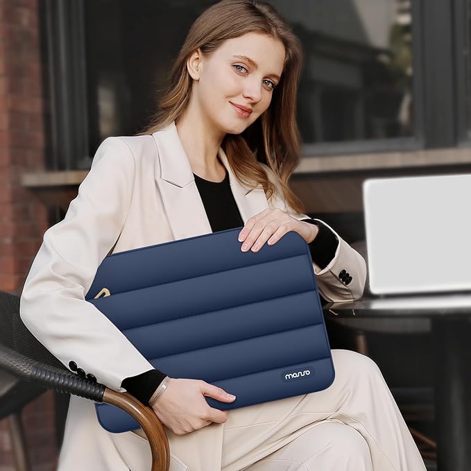 MOSISO Laptop Case 13.3 inch,13-13.3 inch Puffy Laptop Sleeve Compatible with MacBook Air 13.6 M5 M4 M3 M2 M1/Neo/Pro 13/14,HP Dell ASUS Lenovo,Polyester Horizontal Bag with Small Case,Midnight Blue