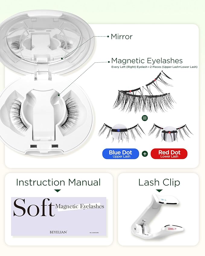 BEYELIAN Magnetic Eyelashes with Applicator, Upgrade Soft Magnetic Lashes Portable Magnetic Eyelashes Natural Look, Reusable, No Glue Needed Fales Eyelashes JH067 (All-In-One & Comfortable)