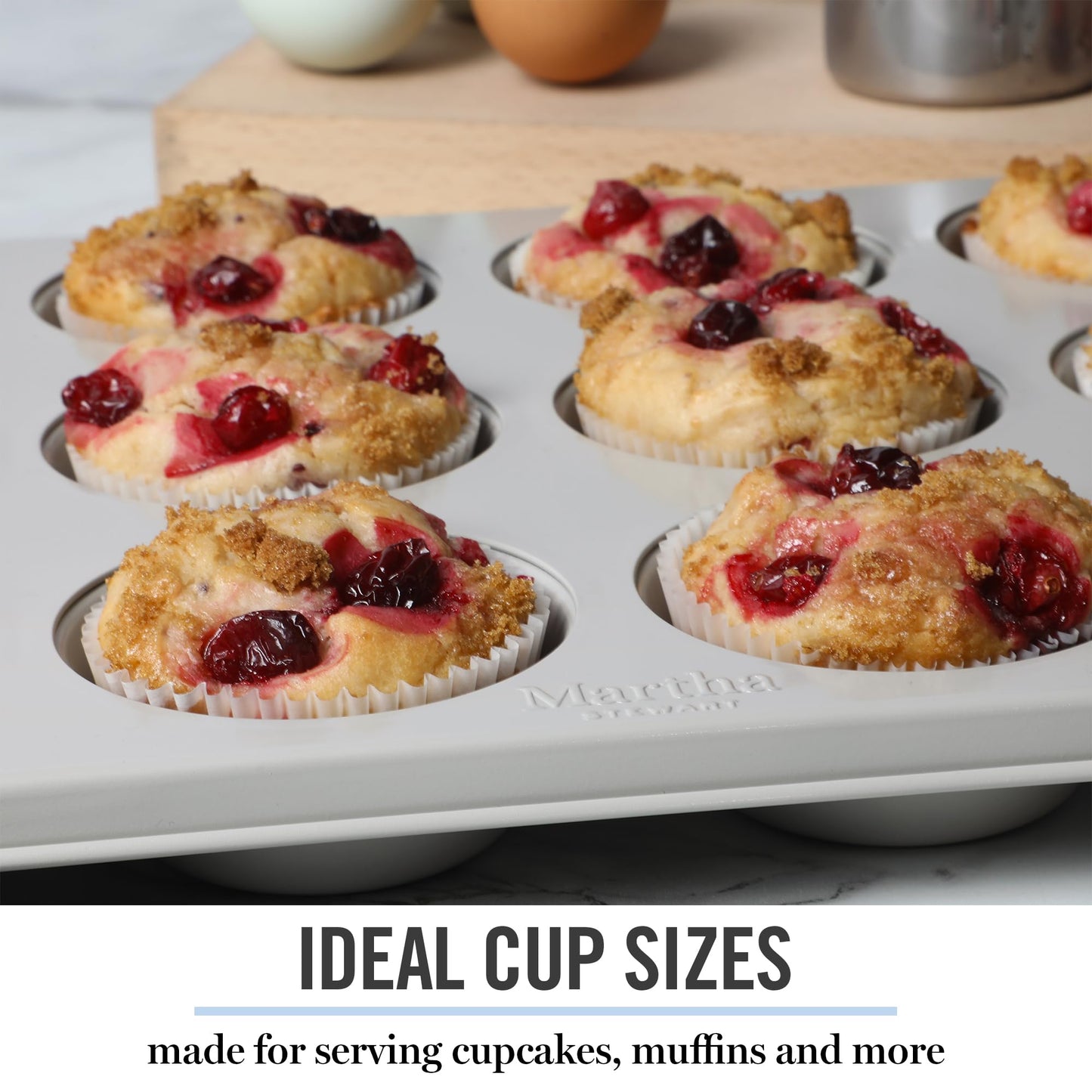 Martha Stewart Gallen 12 Cup Nonstick Carbon Steel Muffin/Cupcake Pan - Cool Grey