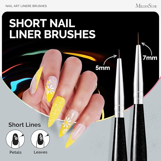 MelodySusie Nail Art Liner Brushes 5Pcs Professional Gel Polish Painting Art Design Pen Set for Thin Long Lines, Tiny Details, Fine Drawing, Delicate Coloring Sizes 5/7/9/11/20mm