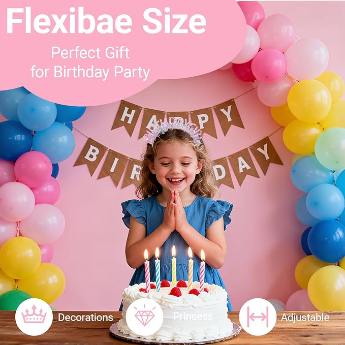 Birthday Headband with Sash for Women, Birthday Crwon Tiara for Decorations