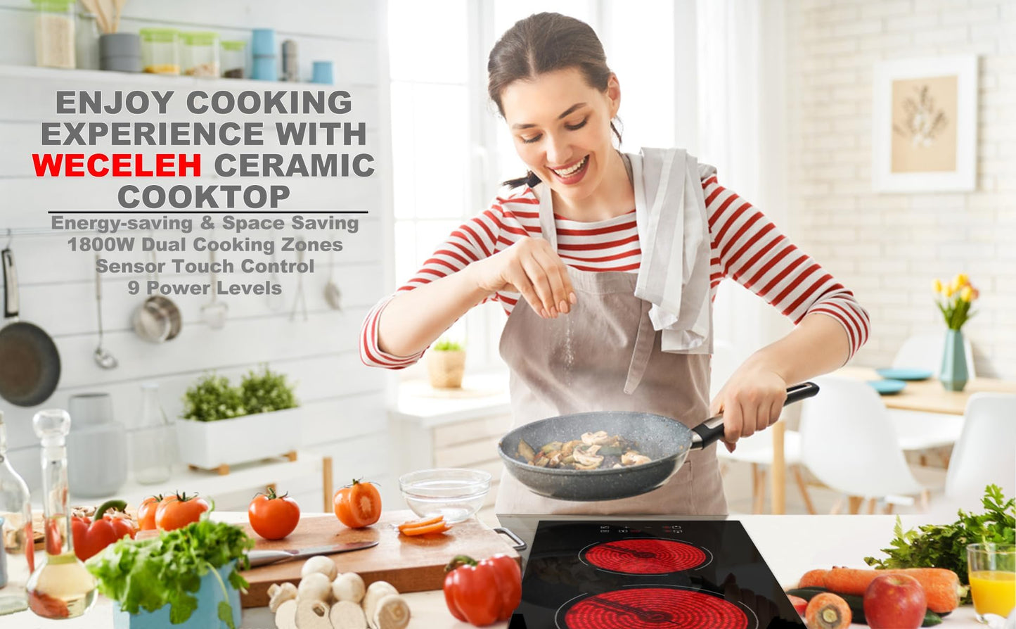 36 Inch Electric Cooktop 7300W Built-in Electric Stove Top 5 Burners 11 Power Levels,Knob Control,Keep Warm Function,Child Safety Lock,Hot Surface Indicator