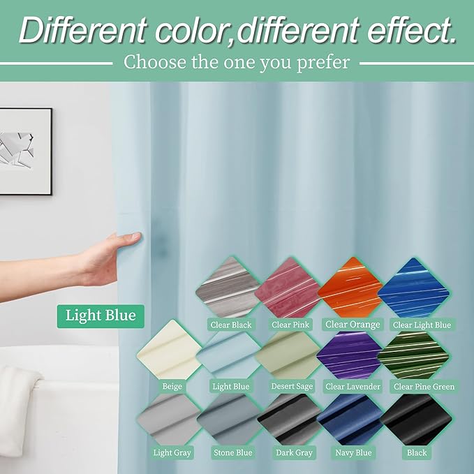Mrs Awesome Light Blue Shower Curtain Liner with 3 Magnets, 72x72 Premium Flexible Sturdy Plastic Shower Curtain for Bathroom Lightweight & Waterproof, Light Blue