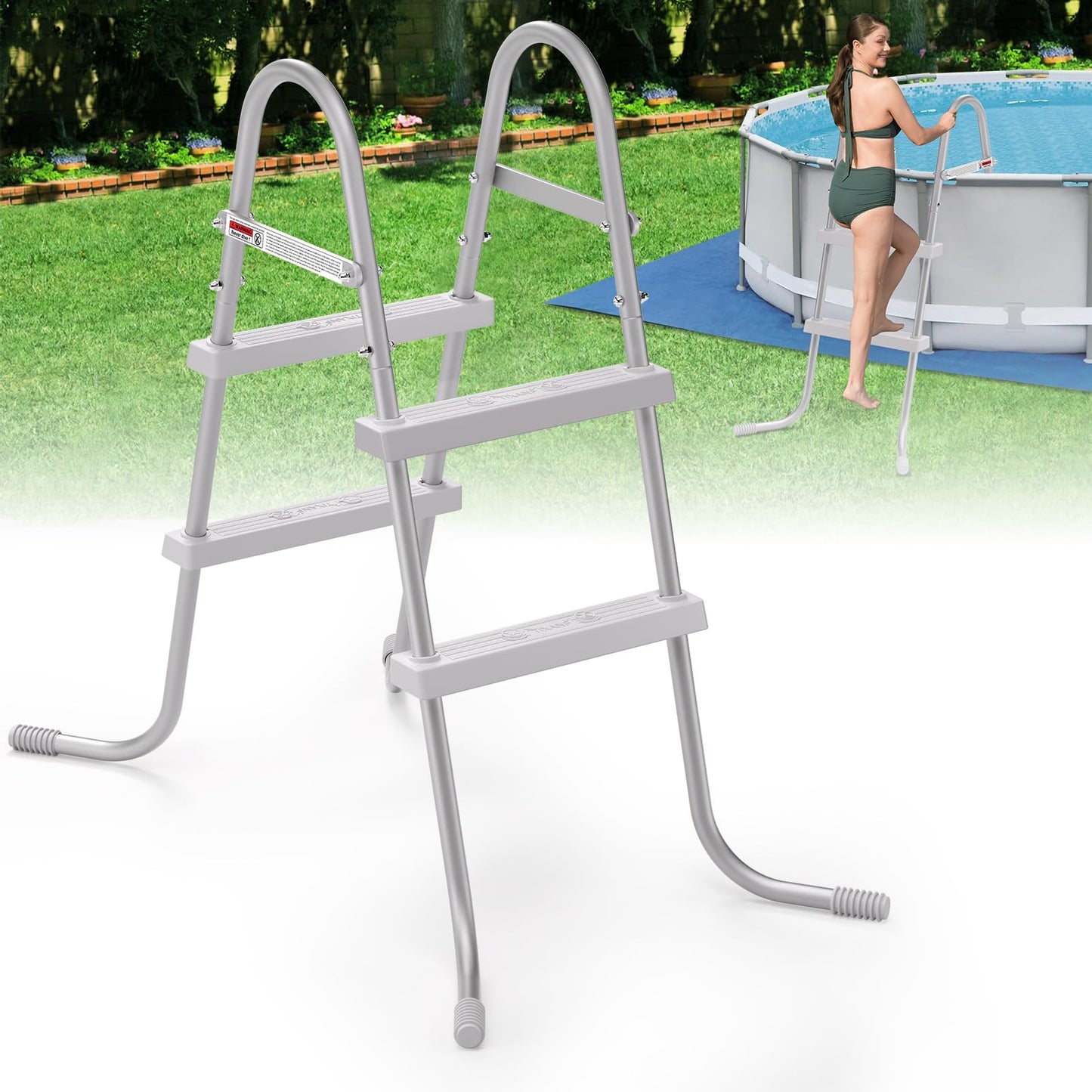 TIXANF 33" 2-Step Steel Frame Above Ground Swimming Pool Ladder,Heavy Duty Double Sided Removable Pool Steps,Pool Ladder Steps with Non-Slip Plastic Steps for Entry and Exit