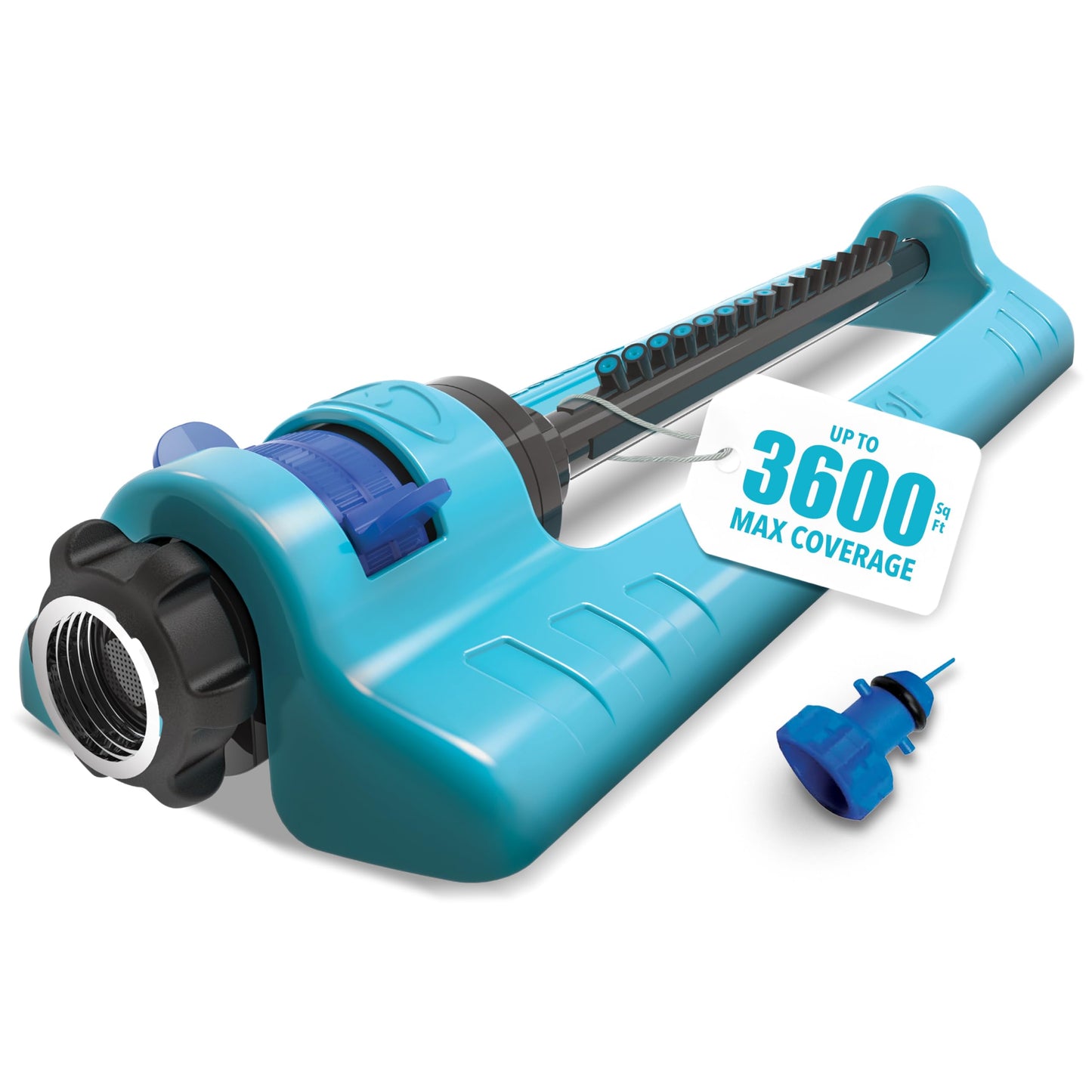 Aqua Joe Oscillating Sprinkler with Adjustable Spray, 16 Clog-Resistant Nozzles, Metal Base & 3600 Square Foot Coverage, Compatible with Garden Hoses