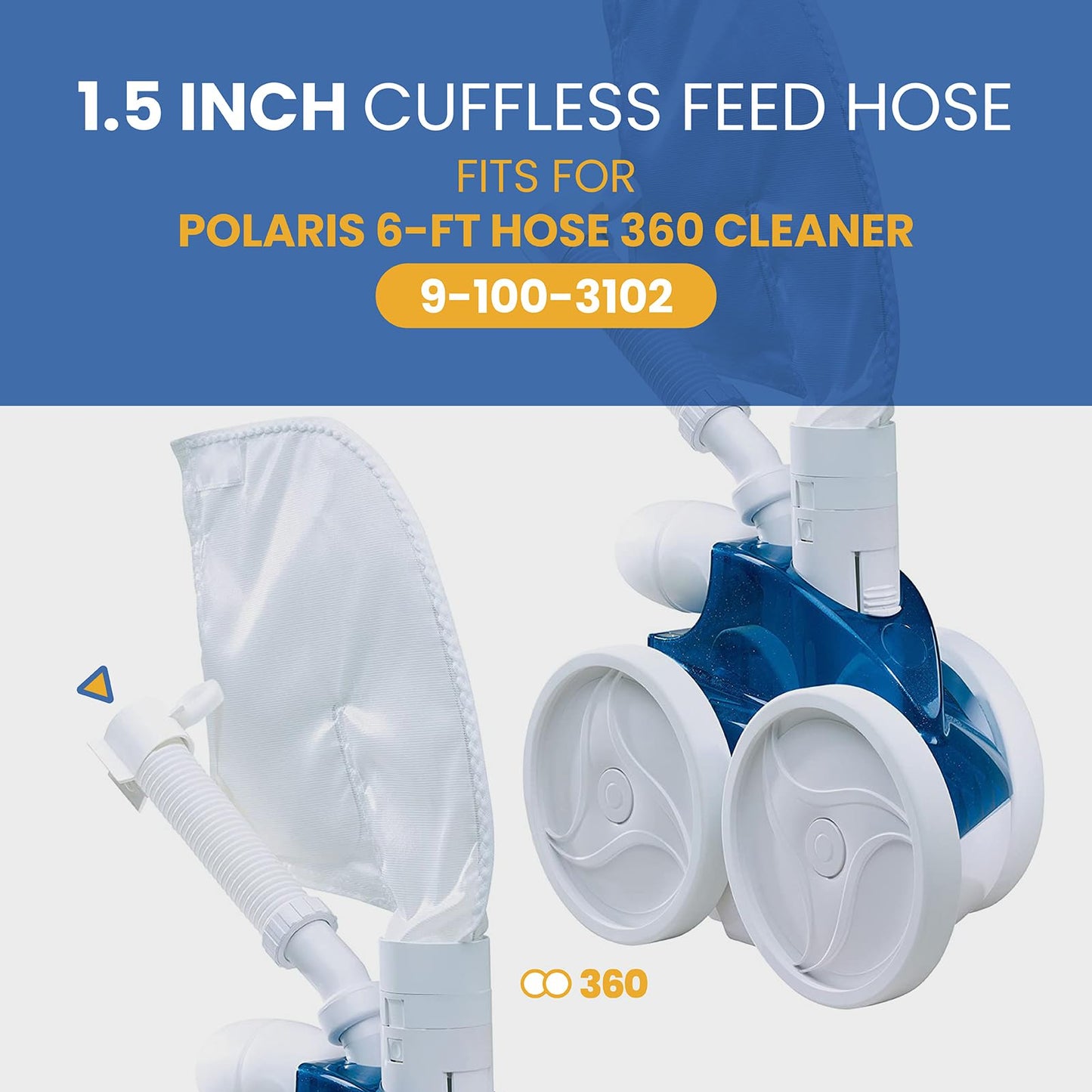 9-100-3102 Hose Replacement for Polaris 360 Pool Cleaner,Heavy Duty 6-Ft Cuffless Feed Hose for 360 Pressure-Side Pool Cleaner,1-1/2" Diameter