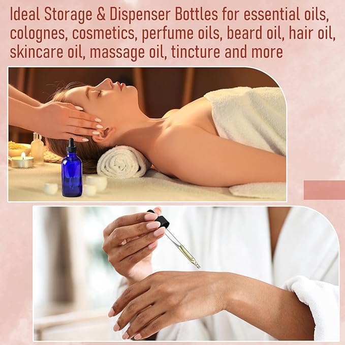 AOZITA 4 Pack, 2 oz Dropper Bottles with 1 Funnel & 4 Labels - 60ml Thick Dark Blue Glass Tincture Bottles with Eye Droppers - Leakproof Essential Oils Bottle for Health, Personal Care & Beauty