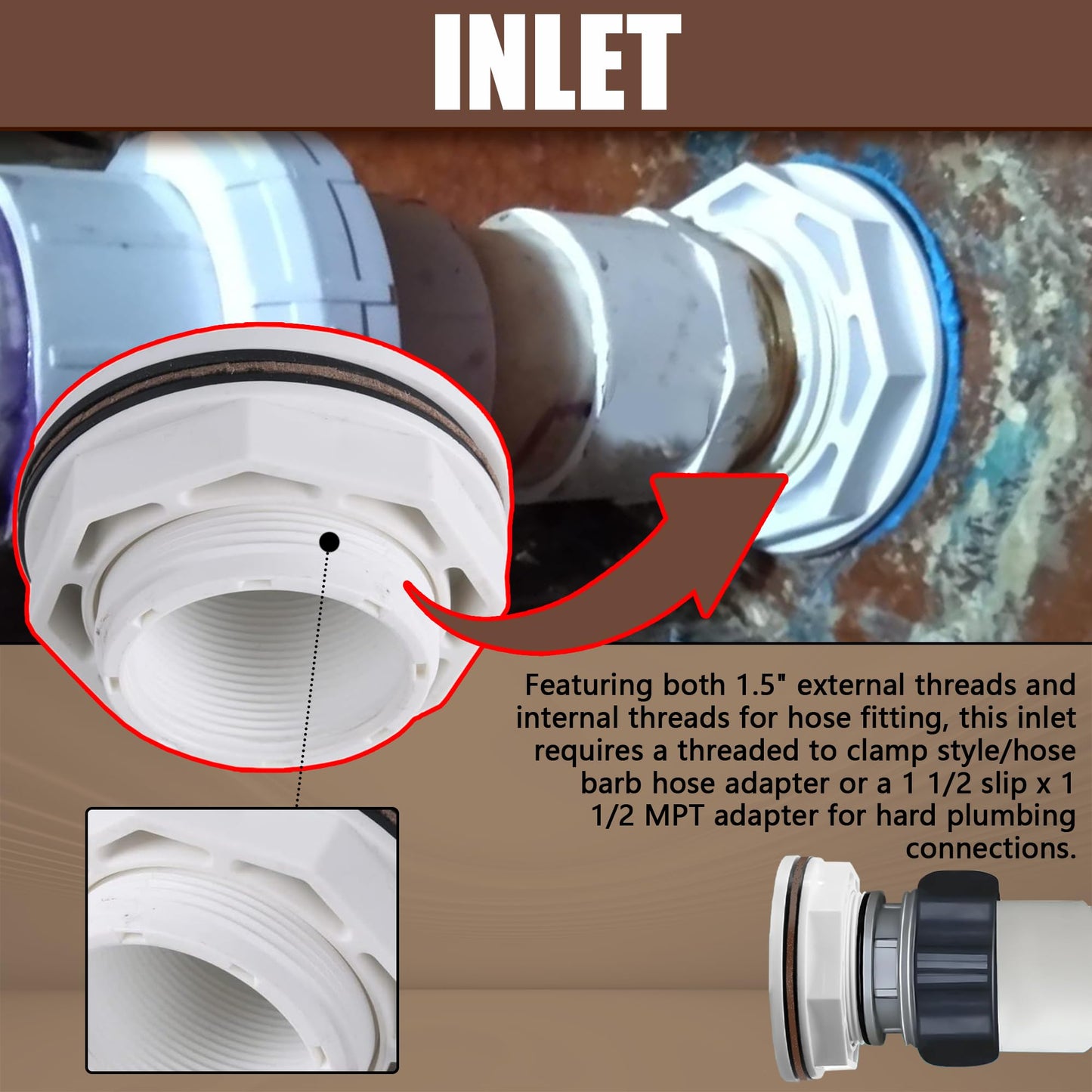 TonGass (2-Pack) 1 1/2" Above Ground Pool Inlet Return Fitting with Locknut Gasket Famale Inlet Pipe (FIP) Thread Exact Replacement for Hayward SP1023 Swimming Pool Replacement Inlets Return Fitting