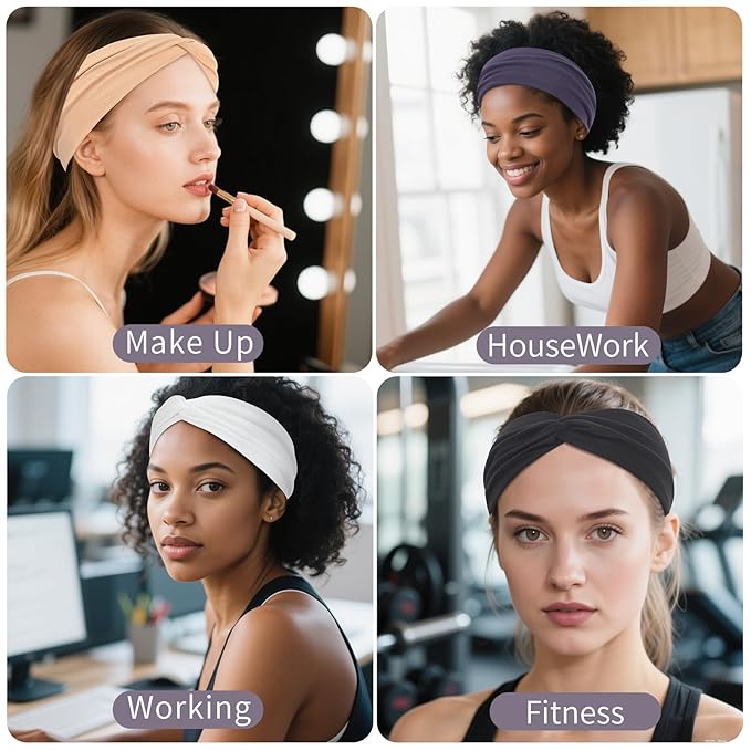 12 Pcs Stretchy Headbands for Women, Absorbed Sport Headband Soft Twist Knotted Hairbands for Daily Life Yoga Workout (Neutral Color 2)