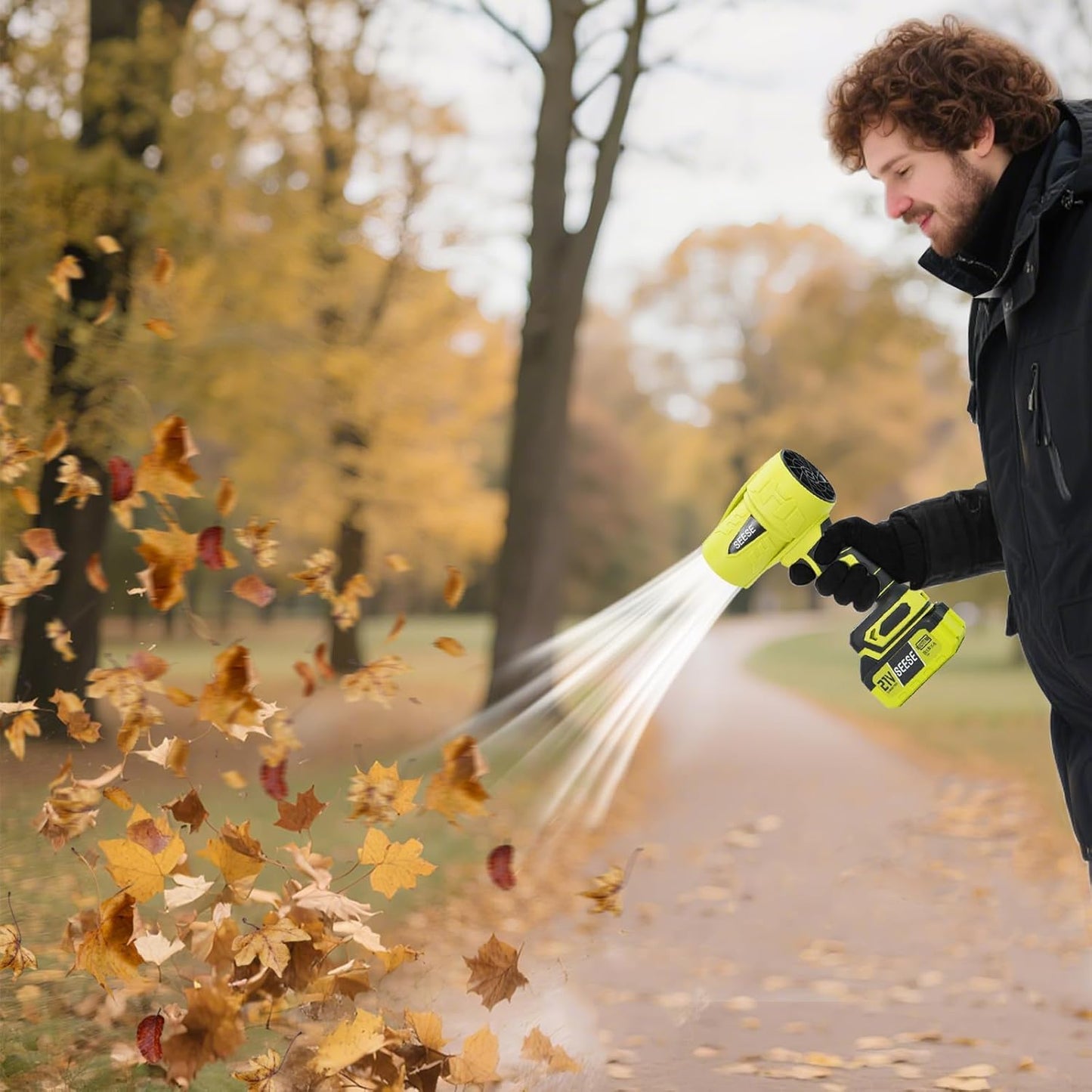 SEESE Turbo Jet Leaf Blower: Cordless Leaf Blower for Yard Leaves, Driveway Sand & Car Drying - 450 CFM High Speed with Ergonomic Handle for Easy Operation