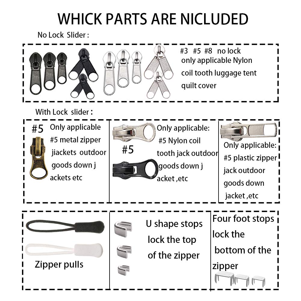 Meikeer 252-Piece Zipper Repair Kit with Replacement Zippers and Pulls, Universal Tools for Luggage, Bags, Jackets, and Outdoor Gear