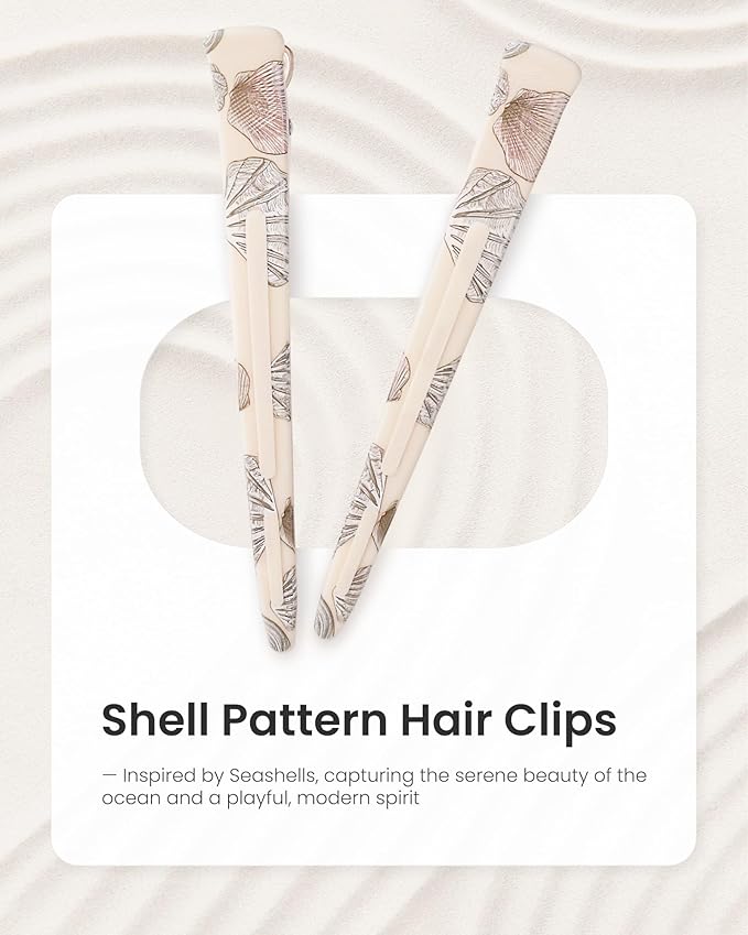 AIMIKE Shell Pattern Hair Clips for Girls – Cute No-Crease Duckbill Clips with Silicone Band, Gentle Non-Slip Sectioning Hair Clips for Kids, Teens & Women, Ideal for Makeup, Styling & Rollers, 4-Pack