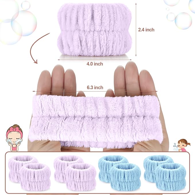 Wrist Bands for Washing Face, 4pcs Spa Face Washing Wristbands, Microfiber Arm Wrist Towels, Absorbent Wash Wristbands for Woman Men, Prevent Water from Spilling Down Your Arms