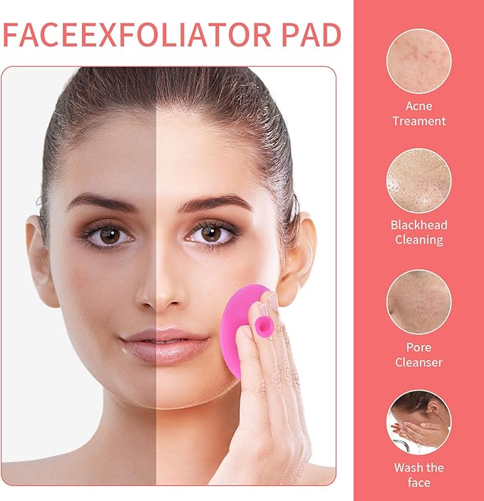 5 Pcs Mini Exfoliating Brush Set - 2 Pcs Silicone Facial Cleansing Brush and 3 Pcs Lip Scrub Brush