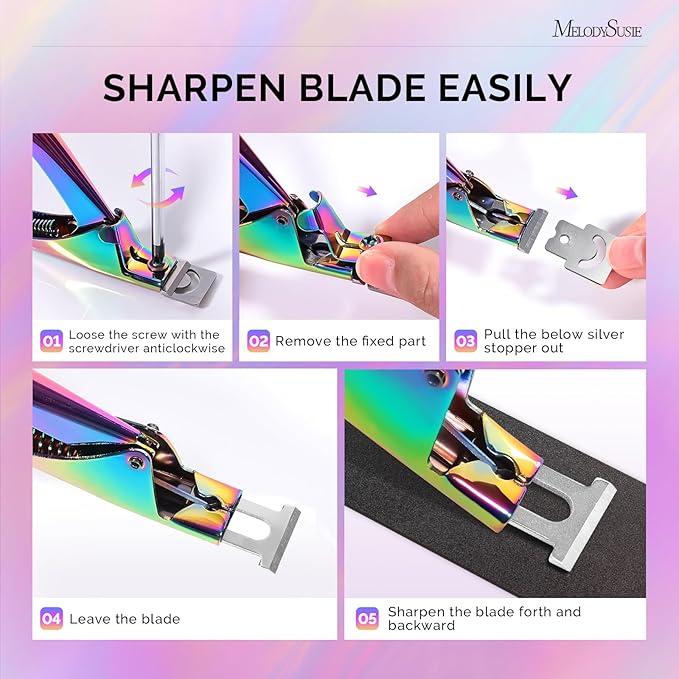 MelodySusie Acrylic Nail Clippers with 15pcs Magnet Sizers, Professional Nail Clippers Cutters for Long Acrylic Gel Nails Tips, Adjustable Stainless Nail Trimmer, Manicure Tool for Salon Home, Rainbow