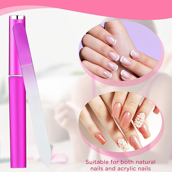 Lasnten 24 Pcs Crystal Glass Nail Files with Case Bulk Manicure for Women Mom Professional Glass Nail File Double Sided, Mothers Day 12 Colors