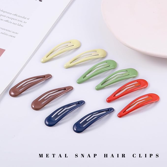 20 PCS Metal Snap Hair Clips Water Drop No Slip Barrettes for Women Bright Small Hair Clips For Thick And Thin Fine Hair,Green Red Brown Yellow Dark Blue,1.97 x 0.5 In.