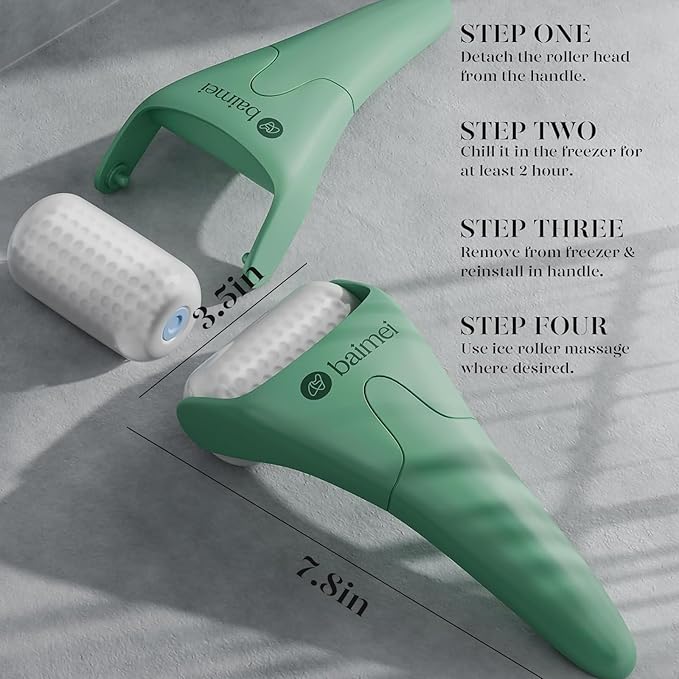 BAIMEI IcyMe Cryotherapy Ice Roller and Gua Sha Facial Tools Reduces Puffiness, Skin Care Tools for Face Massager Self Care Gift for Men Women - Green